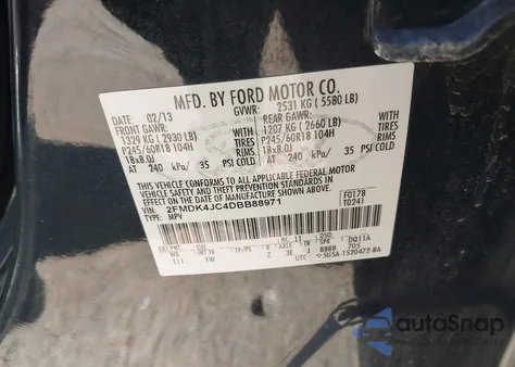 2013 Ford Edge Sel из США, поврежденный, VIN 2FMDK4JC4DBB88971